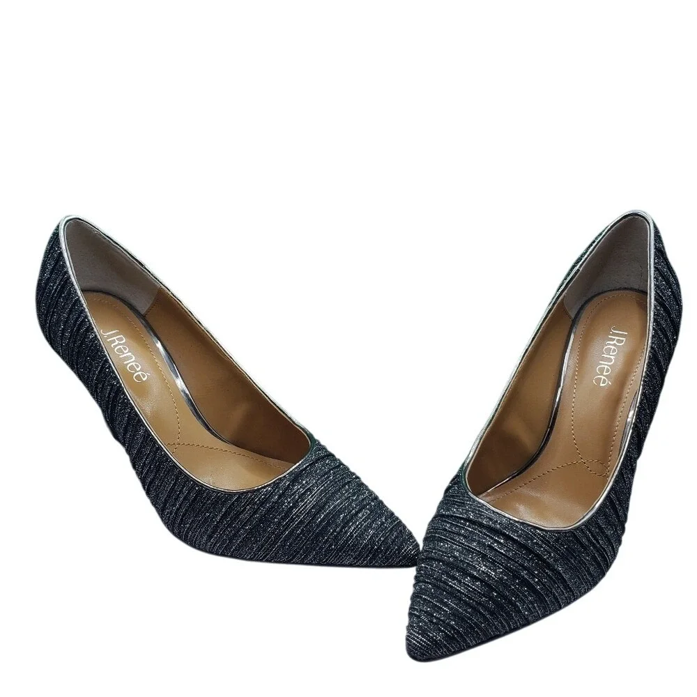 J Renee Pewter Glitter Pointed Stiletto Heel Dress Pumps Womens Shoes Size 8.5‎